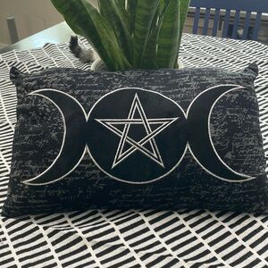 Black and Silver Witchy Throw Pillow Pentacle Triple Moon/Goddess